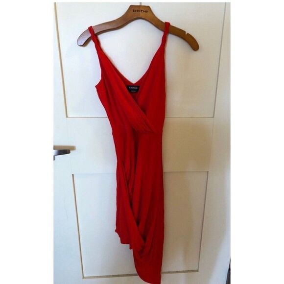 Bebe Womens Solid Red Bodycon V Neck Tank Mini Dress Xxs 00 - Picture 1 of 4